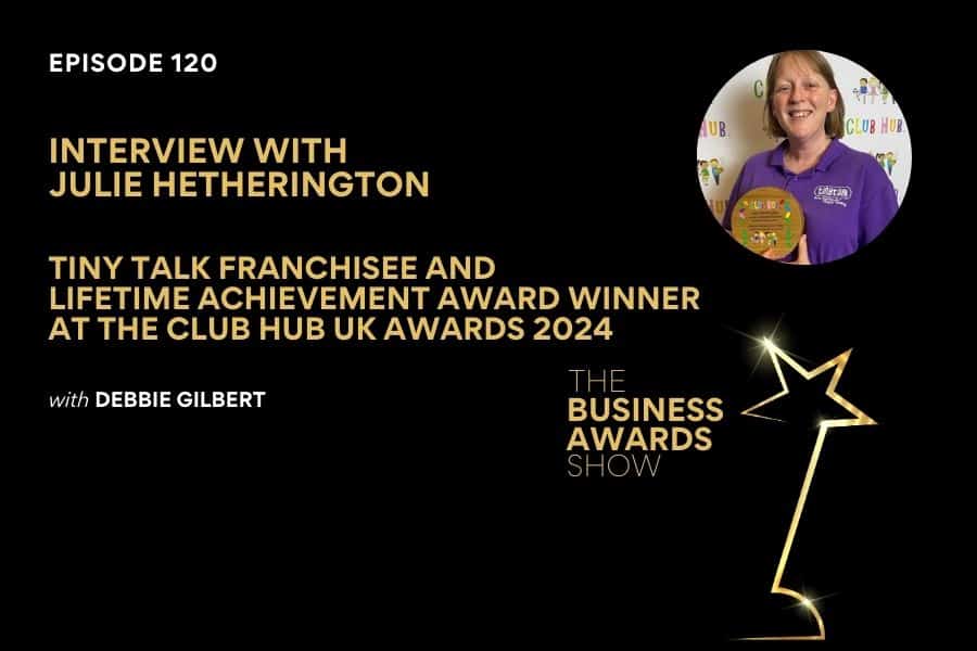 Julie Hetherington Business Awards Show Podcast Business Awards Show cover in black with gold font. Photo of Julie in top right corner